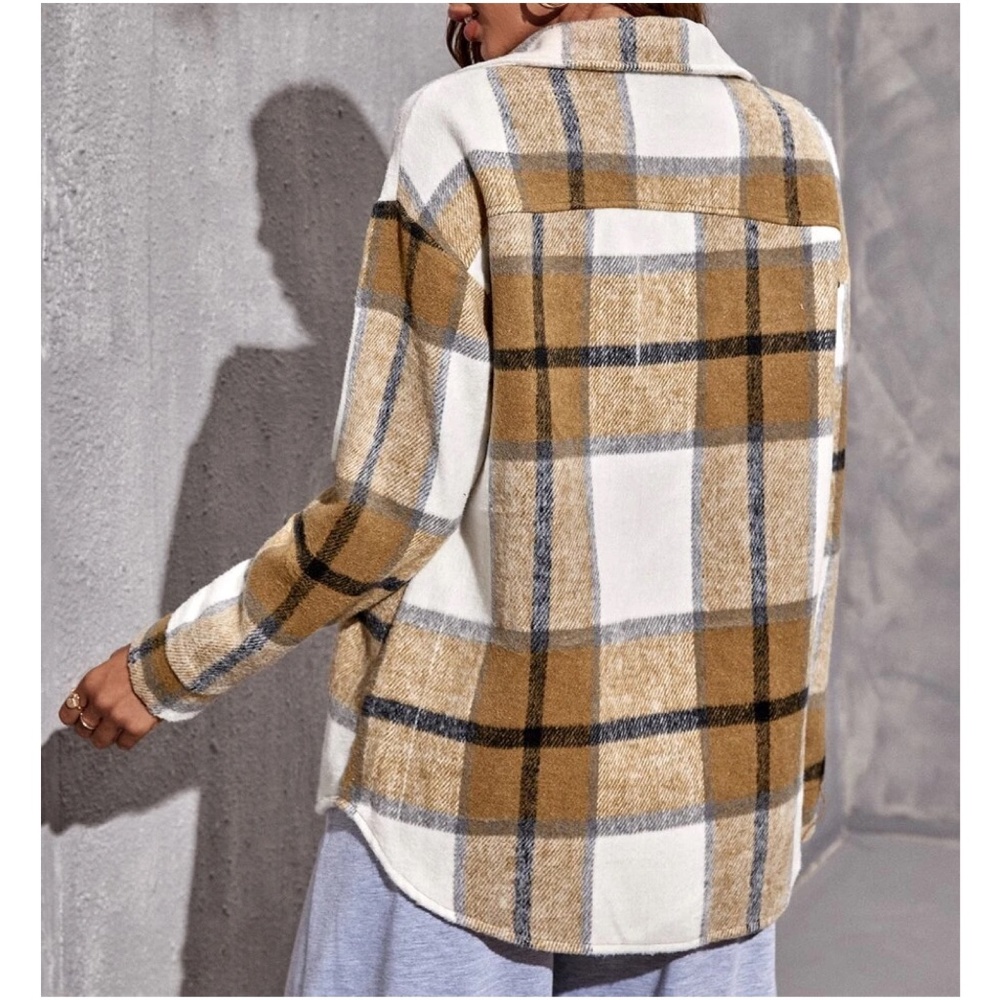 Cozy Plaid Pocket Button Down Oversized Jacket Shacket - Picture 6 of 9